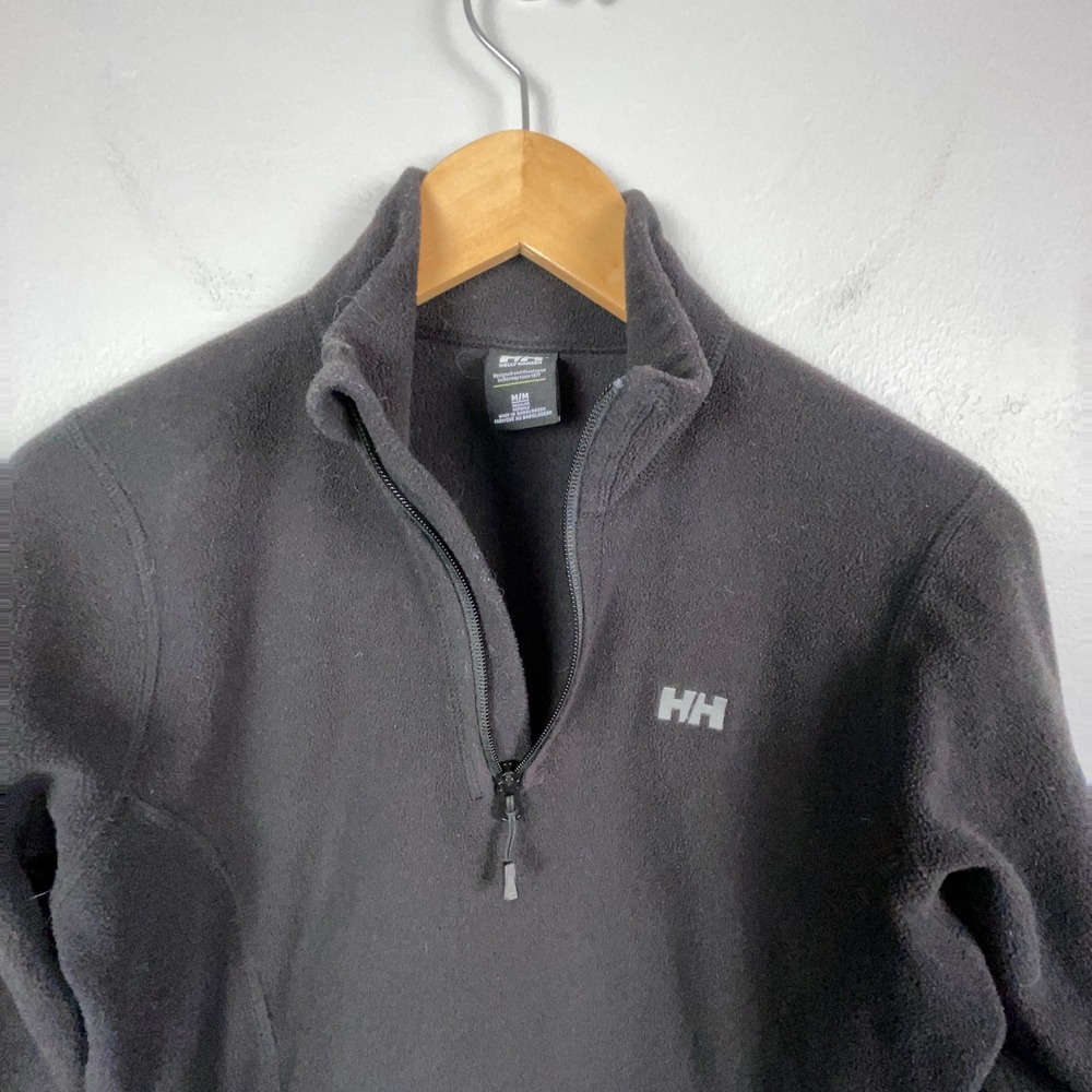Helly Hansen Fleece Sweater Women M Black Quarter Zip Logo Hike Outdoor Polartec - Picture 4 of 12